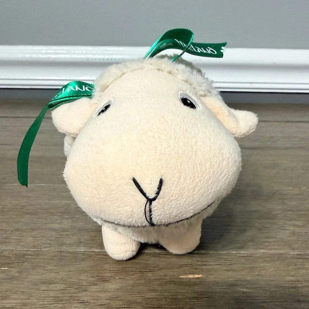 The Irish Soft Toy Co Sheep‎ Plush Cream Stuffed Animal Ireland Green Ribbon